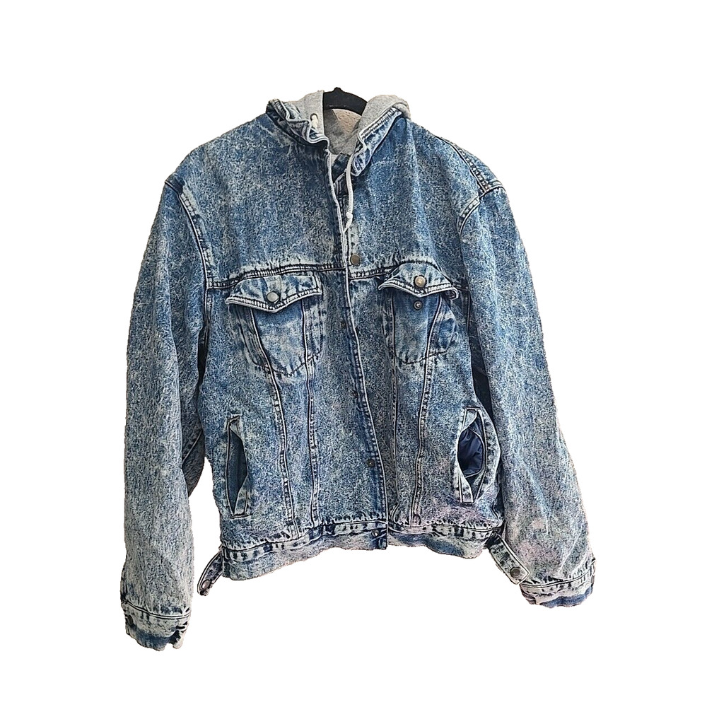 Vintage Eagle Ridge Blue Denim Acid Washed Hoodie Jacket Womans Size Large